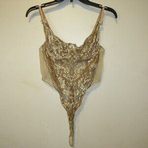 VTG 80-90s Victoria's Secret High Cut Sheer Gold Lace G String Thong Teddy 34B